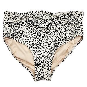 Kona Sol Beige & Black Leopard Print High Waist Bikini Bottoms Plus Size X (14W)
